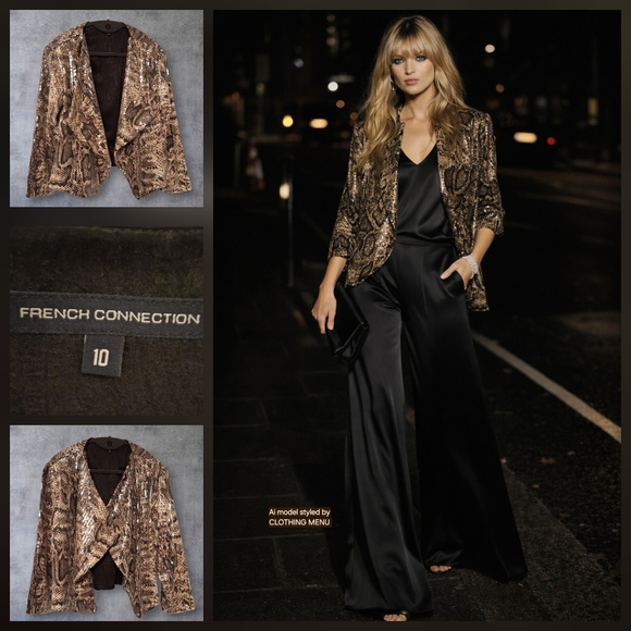 French Connection Jackets & Blazers - FRENCH CONNECTION Sequin Snake Print Drape Jacket/Blazer Women Size 10